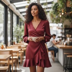 Xhilaration Shimmering Mock Wrap Ruffle Hem Dress